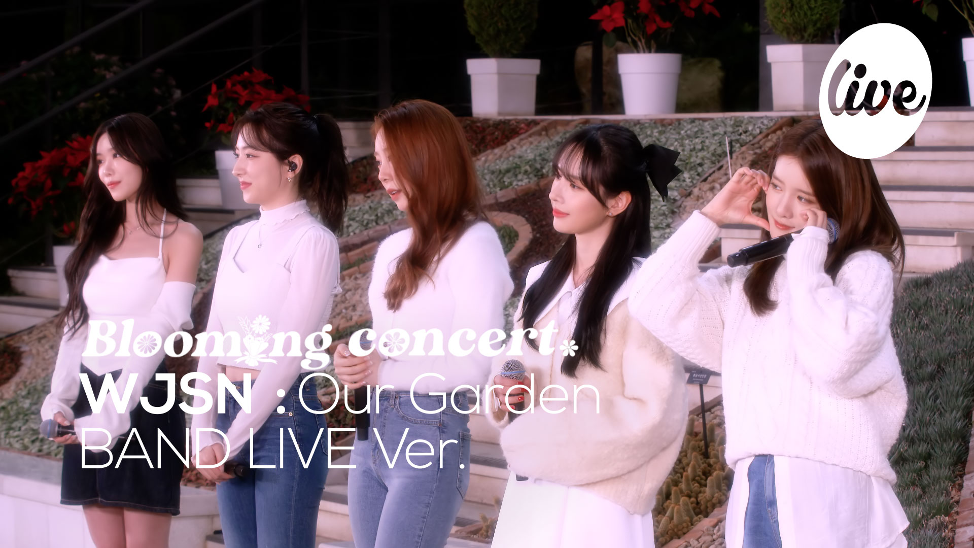 Youtube thumbnail for the linked video, showing 5 members of WJSN dressed in white for the live performance of 'You & I'.
